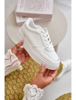 Sneakersy Damskie Na Platformie Z Ozdobnym Sznurowaniem Białe Mistra