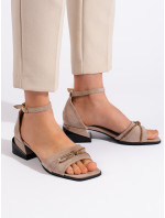Jedinečné hnedé dámske sandále na širokom podpätku