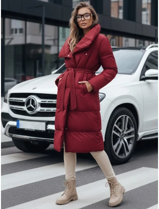 Dámsky dlhý prešívaný kabát FAVI bordová FashionStreet TY4961