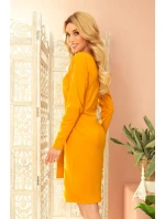 Dámske šaty v horčicovej farbe so širokým pásikom pre zaväzovanie 209-8