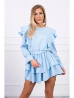 Šaty so zvislými volánmi modré