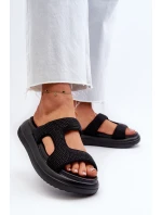 Zdobione Klapki Damskie Na Platformie Czarne Jestella