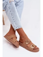 Eko kožené dámské pantofle s pásky tmavě béžové Rosinessa