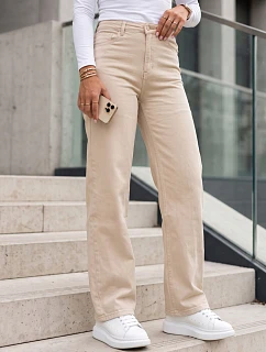 Dámske džínsy s vysokým pásom a klasickým strihom, béžové, FashionStreet UY3092