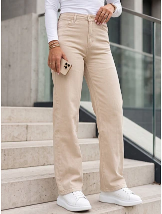 Dámske džínsy s vysokým pásom a klasickým strihom, béžové, FashionStreet UY3092 Dámske džínsy s vysokým pásom a klasickým strihom, béžové, FashionStreet UY3092