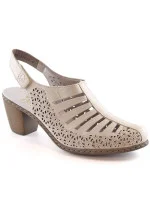 Kožené sandále na podpätku Rieker W RKR49B beige Kožené sandále na podpätku Rieker W RKR49B beige