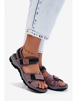Kožené Semišové Dámské Sandály na Suchý Zip Levandulové Blingy