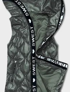 Dámska khaki bunda bez rukávov s kapucňou (B8149-11)