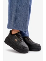 Sneakersy Buty Sportowe Damskie Ocieplane Na Masywnej Podeszwie Czarne Verissha