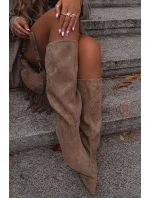 Wsuwane Kozaki Damskie Na Szpilce Z Eko Zamszu Beżowe Noretta