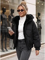 Dámska zimná prešívaná bunda s kožušinou, čierna, FashionStreet TY6007