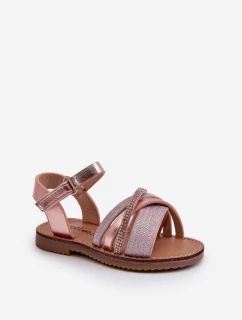 Błyszczące Dziecięce Sandałki Na Rzep Różowe Delphina