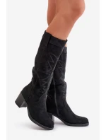 Kozaki Damskie Na Słupku Przed Kolano Czarne Erisorae