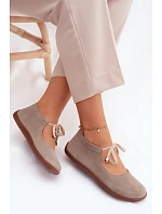 Kožené semišové baleríny Barefoot na šněrování Zazoo 021 Cappuccino