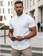 Pánska košeľa s krátkym rukávom a stojatým golierom, biela, FashionStreet KX1064