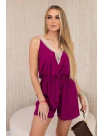 Krátky overal s ozdobnou čipkou slivka