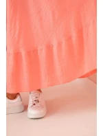 Dámske plus size šaty s krátkymi rukávmi a volánom z ľahkej viskózy v ružovej farbe