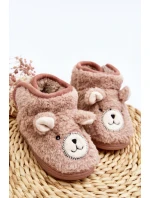 Kapcie Dziecięce Ocieplane Z Misiem Różowe Eberra