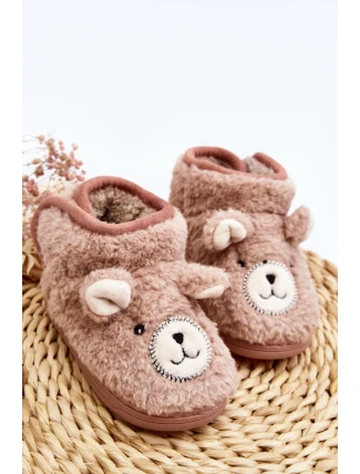 Kapcie Dziecięce Ocieplane Z Misiem Różowe Eberra