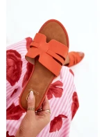 Klapki Damskie Na Płaskim Obcasie Z Wycięciami Eko Zamszowe Pomarańczowe Teterre