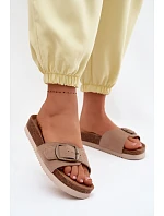 Kožené dámské nazouváky s přezkou tmavě béžové Emiline