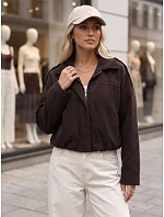 Dámska krátka čokoládová kordová bunda FashionStreet TY6018 Dámska krátka čokoládová kordová bunda FashionStreet TY6018