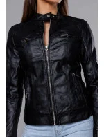 Čierna bunda ramoneska so stojačikom (11Z8010)