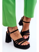 Damskie Zamszowe Sandały Na Obcasie I Platformie Czarne Verda