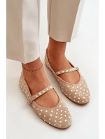 Zdobione Baleriny Z Paskiem Eko Zamszowe Beżowe Tirilissa