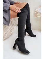 Kozaki Ze Skarpetkową Cholewką Za Kolano Na Słupku Czarne Esanira