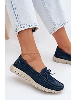 Dámské mokasíny z přírodního semiše s mašlí Vinceza 95401 tmavě modré