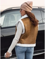 Dámska semišová vesta s ovčou kožušinou WOOLZIP camel FashionStreet TY4741
