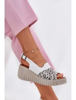 Sandały Damskie Z Naturalnej Skóry Na Koturnie Artiker 56C0958 Białe