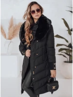 Dámska prešívaná zimná bunda s umelou kožušinou čierna FashionStreet TY5076