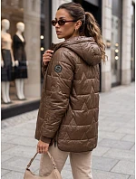 Dámska prešívaná prechodná bunda s kapucňou, hnedá, FashionStreet TY5800 Dámska prešívaná prechodná bunda s kapucňou, hnedá, FashionStreet TY5800