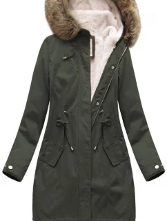 Dámska zimná bunda s fleecovou podšívkou a kapucňou army (7626)