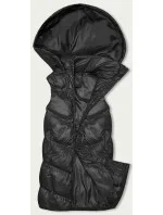 Dlhá čierna páperová vesta s kapucňou (5M3183-392)