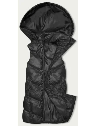 Dlhá čierna páperová vesta s kapucňou (5M3183-392)