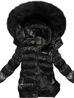 Krátka kvetovaná zimná bunda čierna (CAN-597)