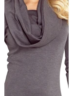 Dámske šaty s dlhým rukávom vreckami a rolákom sivé - Šedá / XL - Numoco