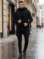 Pánsky jednoradový zimný kabát čierny FashionStreet CX0444 Pánsky jednoradový zimný kabát čierny FashionStreet CX0444