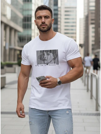 Pánske tričko s klasickou bielou potlačou FashionStreet NX5014R