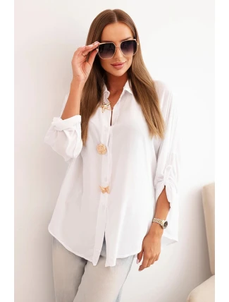Dámska košeľa s viskózou, ozdobnými gombíkmi a golierom biela