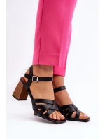 Sandały Damskie Na Słupku Czarne Opifiana