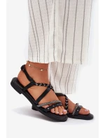 Płaskie Sandały Z Ozdobnymi Paskami Vinceza 17379 Czarne
