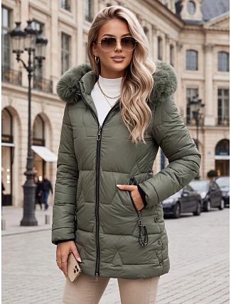 Dámska zimná prešívaná bunda s kapucňou, zelená, FashionStreet TY5739 Dámska zimná prešívaná bunda s kapucňou, zelená, FashionStreet TY5739