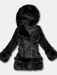 Dámska kožušinová bunda s prvkami z ekokože J Style čierna (11Z8072)