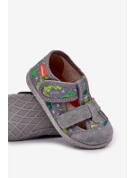 Kapcie Milami Dziecięce Na Rzepy W Dinozaury Szaro-Zielone Reathiana