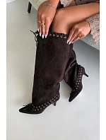 Čokoládové semišové čižmy Kitten Heel s ozdobným šnurovaním Juletta Čokoládové semišové čižmy Kitten Heel s ozdobným šnurovaním Juletta
