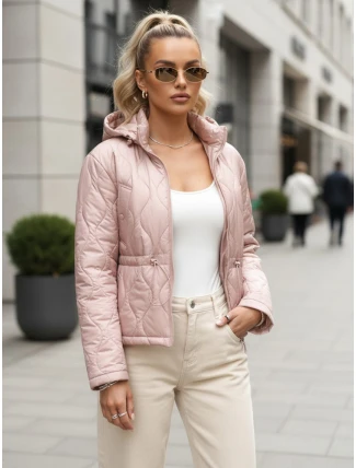 Dámska prešívaná bunda s kapucňou v svetloružovej farbe FashionStreet TY5532